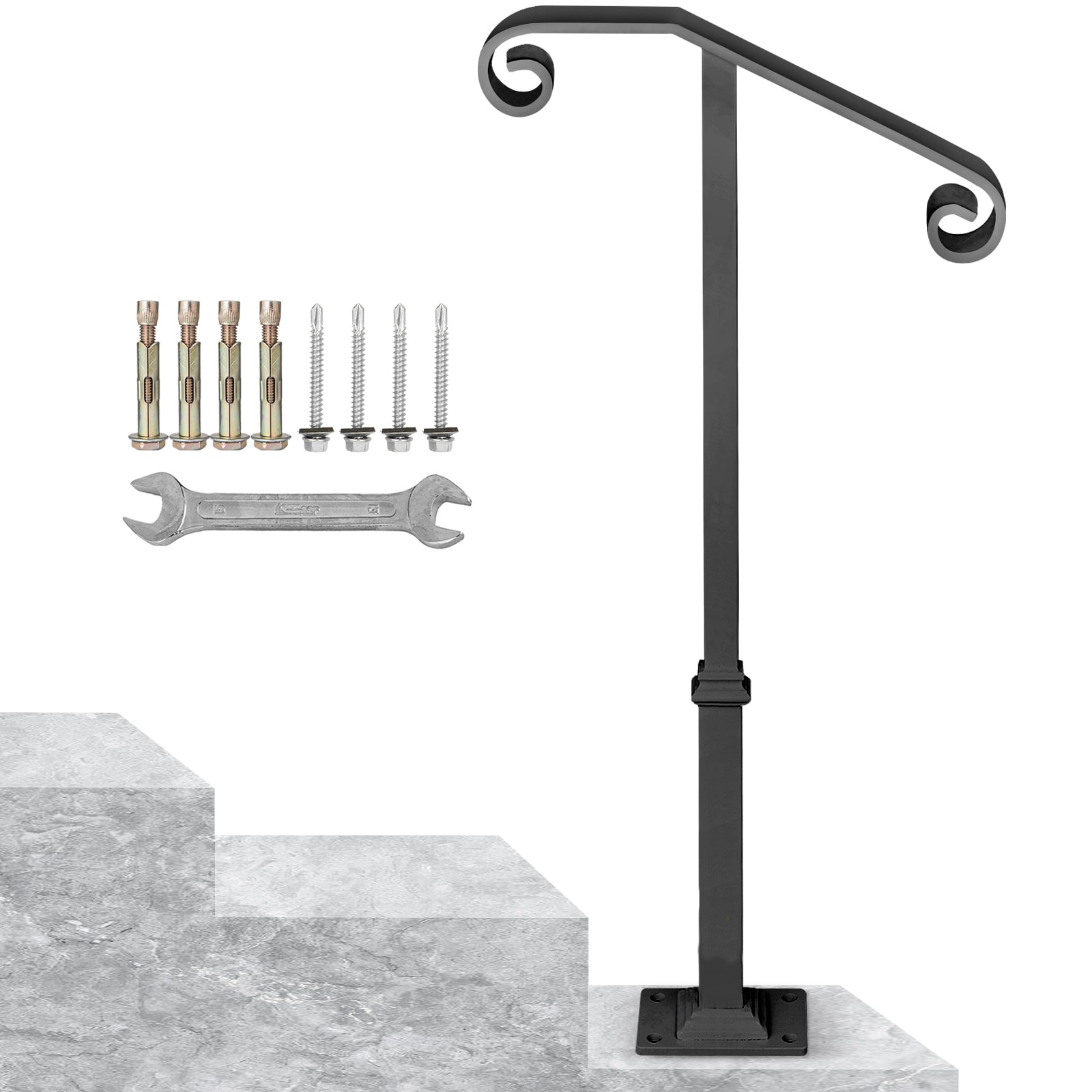 Wrought Iron Handrail For Outdoor Steps Grey Transitional Railing_voghion.com
